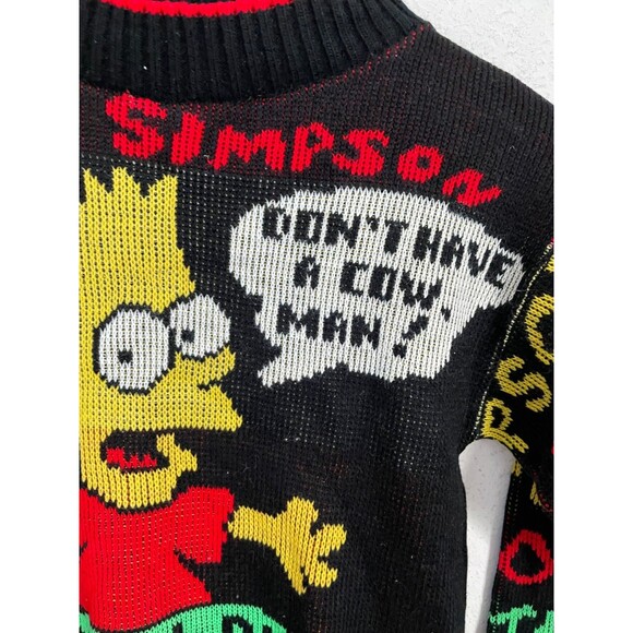 Vintage 90s Bart Simpson Sweater Kids Size Radical Dude Graphic Knit Black Red - Picture 3 of 6